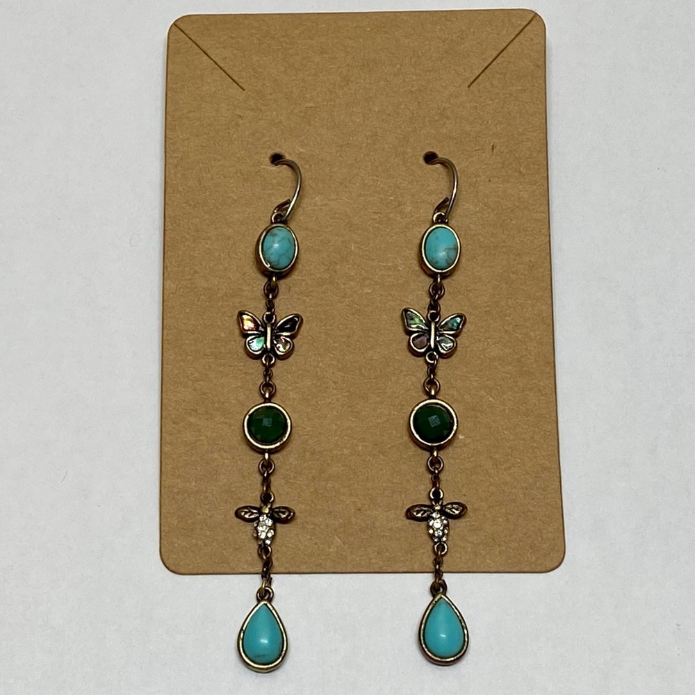 Native American Style Turquoise Earrings Butterfly Dragonfly 3" Dangle‎ Drop GUC - Picture 7 of 7